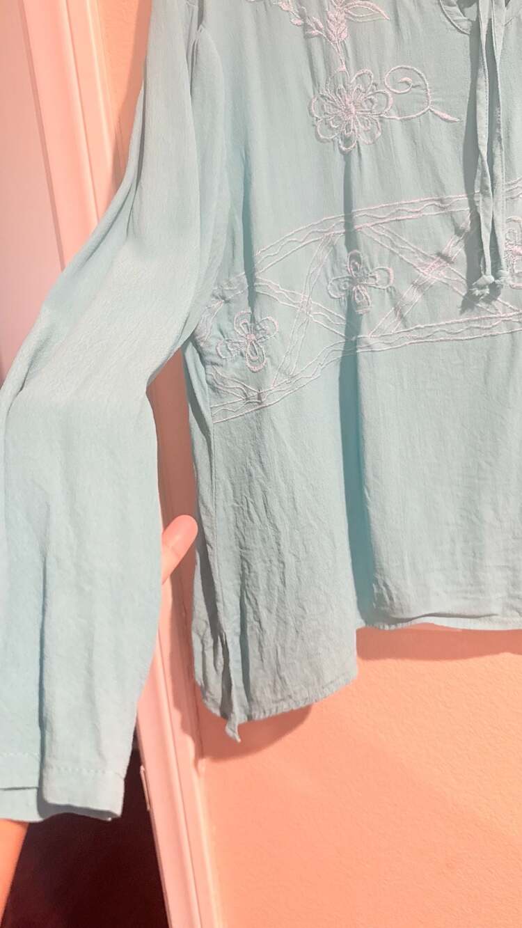 BFA Classics Vintage Aqua TurquoiseBabyBlue Sz.L Petite blouse - Picture 5 of 8